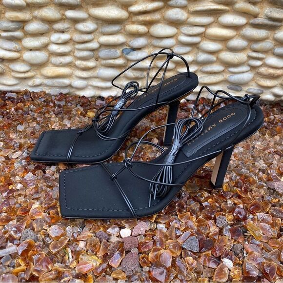 New (NIB): Good American Caged Slanted Sandals in Neoprene Black size 7.5 - Picture 6 of 13